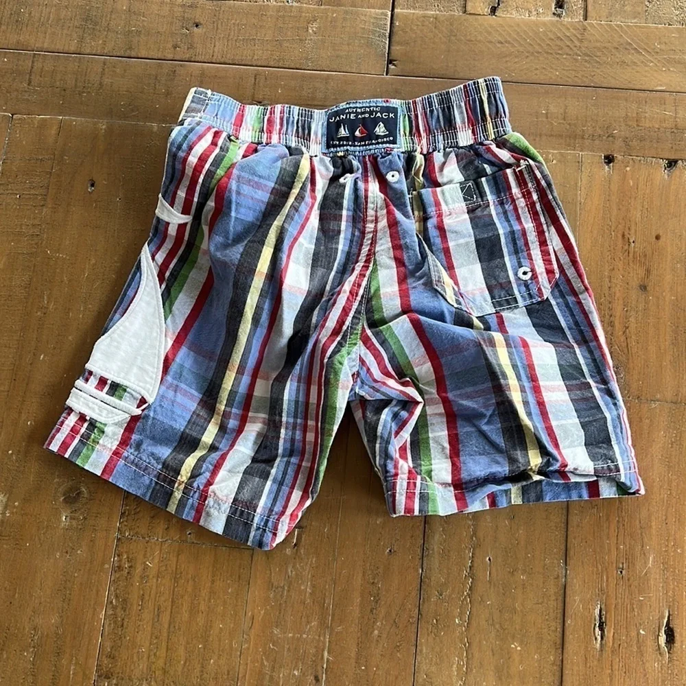 Janie and jack plaid sailboat swim trunks